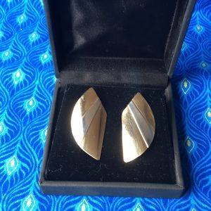 Handcrafted Brass with silver stripe post earrings